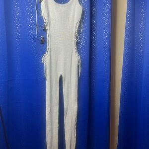 Chic Silver Lace-Up Jumpsuit